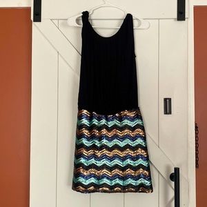 Sequin bottom- sleeveless black top - short - party dress! Small.